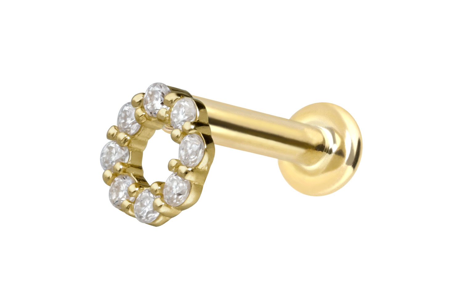 14 Karat Gold Labret Piercing mit Innengewinde MOISSANIT-KREIS